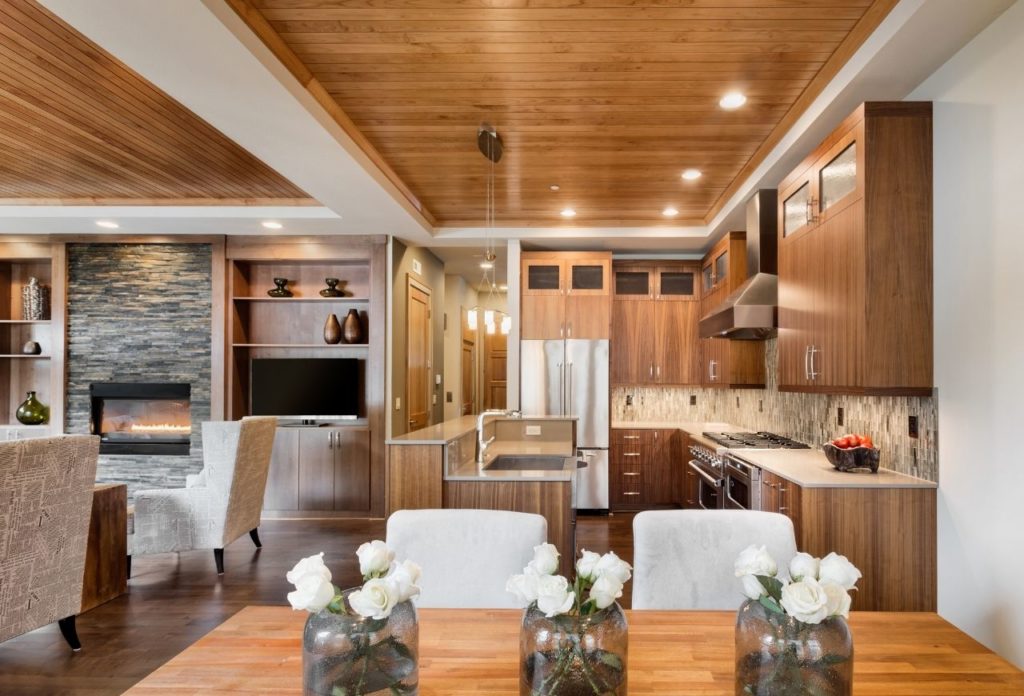 Wood and Paper Transitional Tray Ceiling