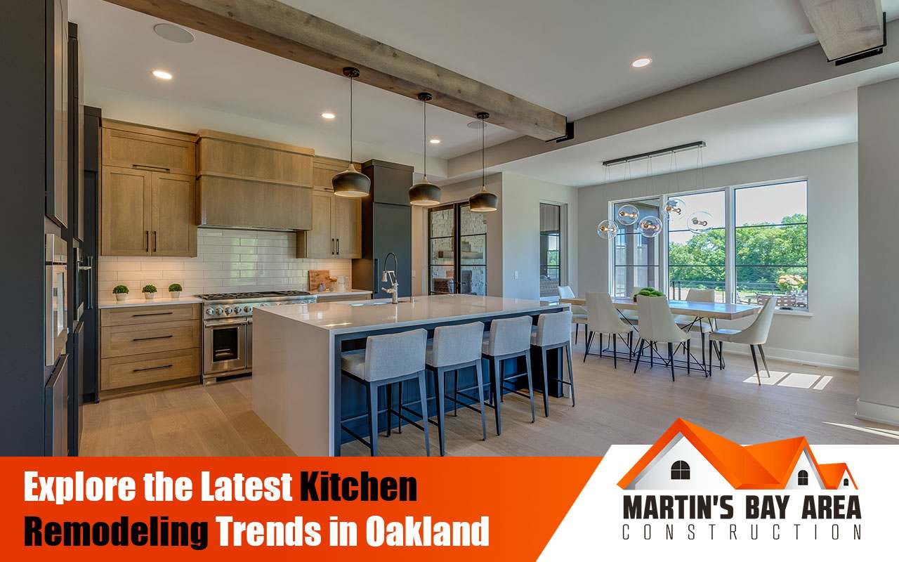 Stylish and functional kitchen showcasing the latest remodeling trends in Oakland with modern cabinets and lighting.